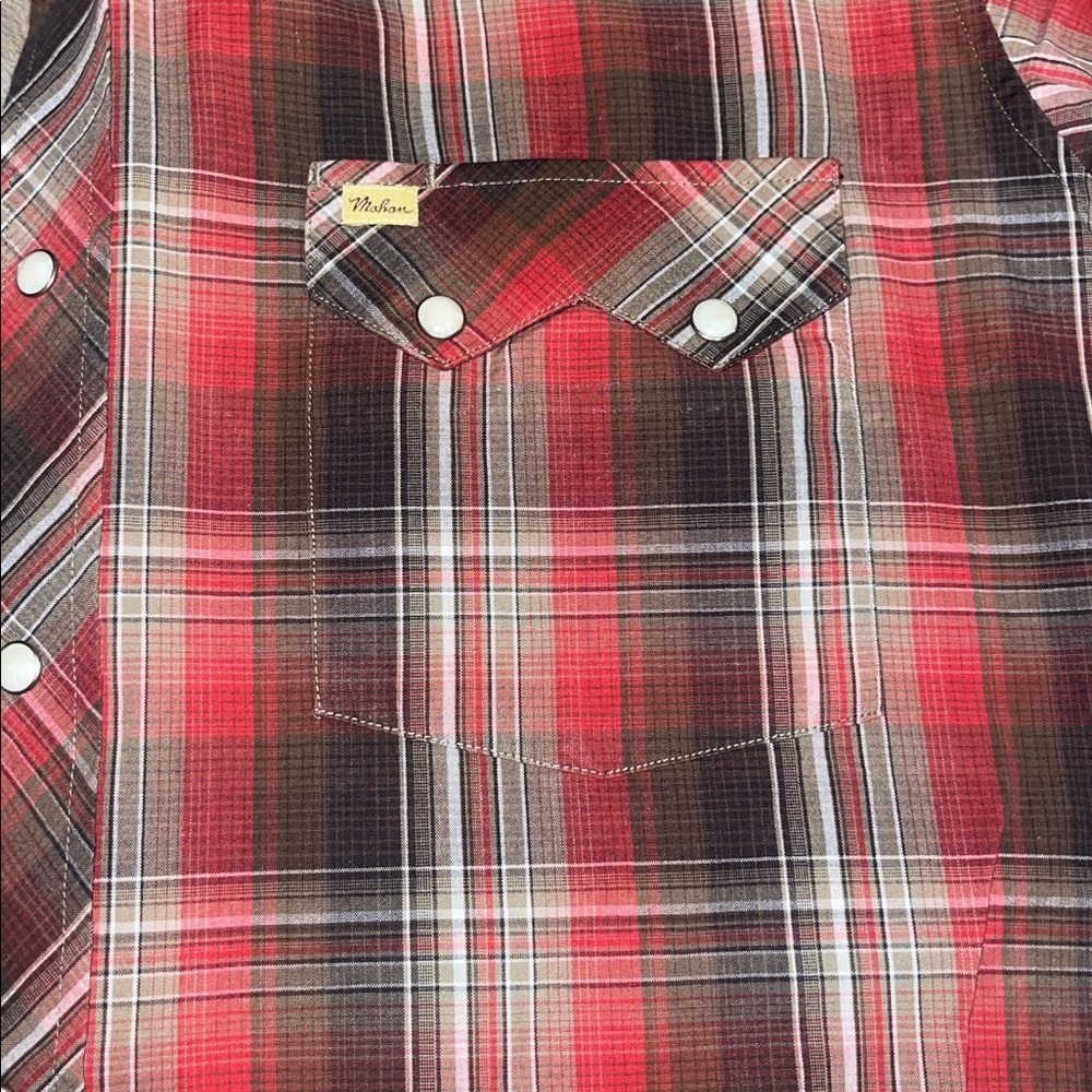Larry Mahan Red and Brown Plaid Button Down Shirt - Picture 2 of 8